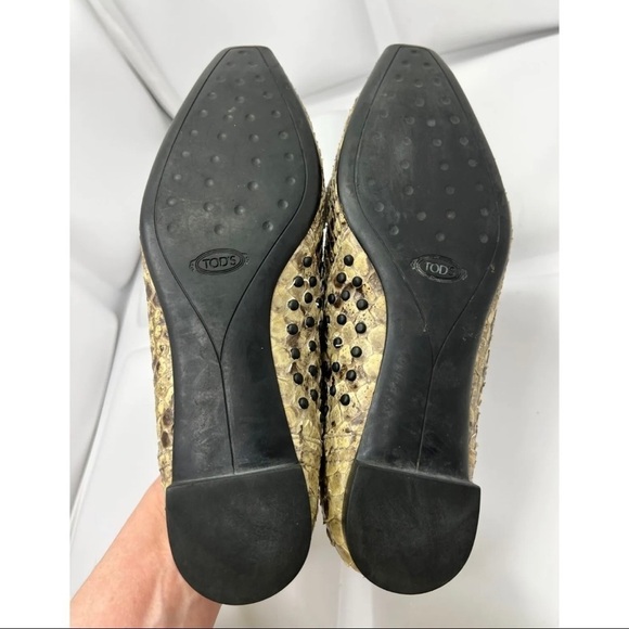 TOD'S Womens Sz 7 Brown Snakeskin Leather Loafer Square Toe w/ Dustbag - Picture 10 of 11